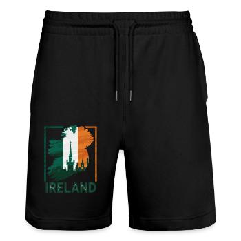 Ireland Map with Skyline and Irish Flag - Stanley/Stella Trainer Unisex Organic Jogging Shorts - black - Front - Nik (191cm) & Marisol (170cm)