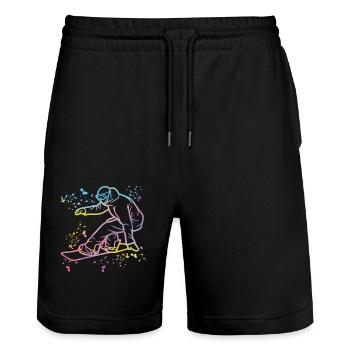 Snowboarder Snowboarding Snowboard - Stanley/Stella Trainer Unisex Organic Jogging Shorts - black - Front - Nik (191cm) & Marisol (170cm)
