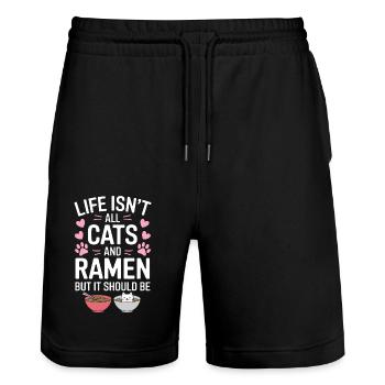 Ramen Katze Anime Lustiges Kawaii Ramen Geschenk - Stanley/Stella Unisex Bio Joggingshorts Trainer  - Schwarz - Vorne - Nik (191cm) & Marisol (170cm)