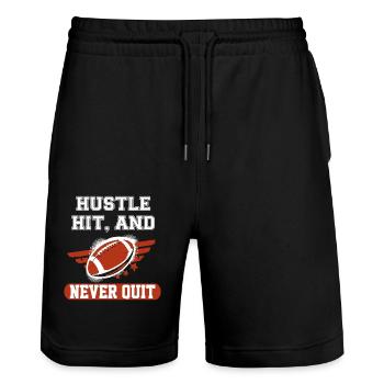 American Football - Stanley/Stella Trainer Unisex Organic Jogging Shorts - black - Front - Nik (191cm) & Marisol (170cm)