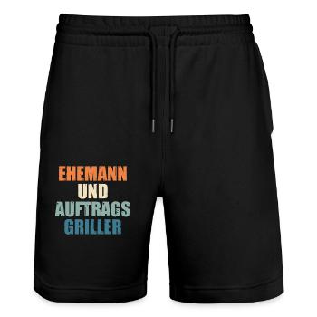 Papa Ehemann Auftragsgriller Barbecue Grill - Stanley/Stella Unisex Bio Joggingshorts Trainer  - Schwarz - Vorne - Nik (191cm) & Marisol (170cm)