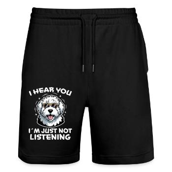 Vieux chien de berger anglais disant blague chien de berger cadeau - Short de jogging bio TRAINER Stanley/Stella unisexe - noir - Devant - Nik (191cm) & Marisol (170cm)