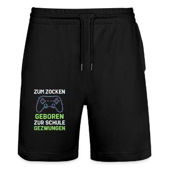 Zum Zocken geboren - Stanley/Stella Unisex Bio Joggingshorts Trainer  - Schwarz - Vorne - Nik (191cm) & Marisol (170cm)