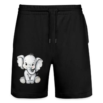 petit éléphant mignon - Short de jogging bio TRAINER Stanley/Stella unisexe - noir - Devant - Nik (191cm) & Marisol (170cm)