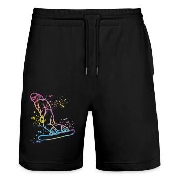 Snowboarder Snowboarding Snowboard - Stanley/Stella Trainer Unisex Organic Jogging Shorts - black - Front - Nik (191cm) & Marisol (170cm)