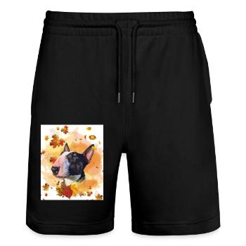 Miniatur Bullterrier Herbst - Stanley/Stella Unisex Bio Joggingshorts Trainer  - Schwarz - Vorne - Nik (191cm) & Marisol (170cm)