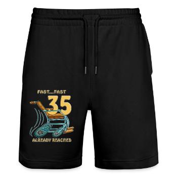 BIRTHDAY FAST...FAST 35 ALREADY REACHED - Stanley/Stella Unisex Bio Joggingshorts Trainer  - Schwarz - Vorne - Nik (191cm) & Marisol (170cm)