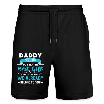 Papa dit cadeau amour famille - Short de jogging bio TRAINER Stanley/Stella unisexe - noir - Devant - Nik (191cm) & Marisol (170cm)
