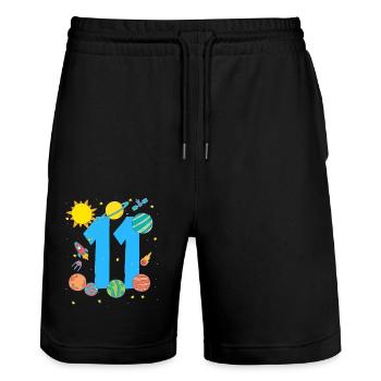 Space adventure for 11-year-old explorers - Stanley/Stella Trainer Unisex Organic Jogging Shorts - black - Front - Nik (191cm) & Marisol (170cm)
