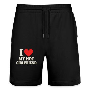 I ❤️ My Hot Girlfriend – Statement Design - Stanley/Stella Trainer Unisex Organic Jogging Shorts - black - Front - Nik (191cm) & Marisol (170cm)