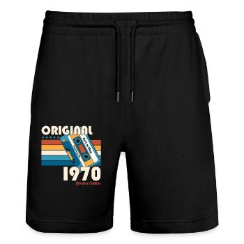 55ème Anniversaire Original Mai Millésime 1970 - Short de jogging bio TRAINER Stanley/Stella unisexe - noir - Devant - Nik (191cm) & Marisol (170cm)