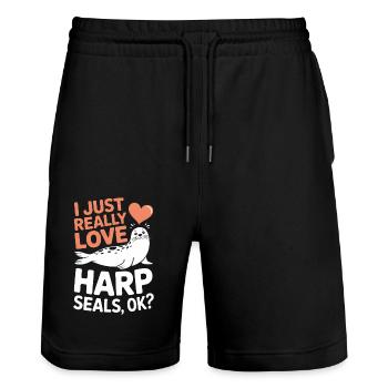 Sceau disant sceau drôle phoque du Groenland cadeau - Short de jogging bio TRAINER Stanley/Stella unisexe - noir - Devant - Nik (191cm) & Marisol (170cm)