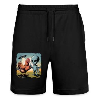 Aventure extraterrestre et soucoupe de poulet - Short de jogging bio TRAINER Stanley/Stella unisexe - noir - Devant - Nik (191cm) & Marisol (170cm)