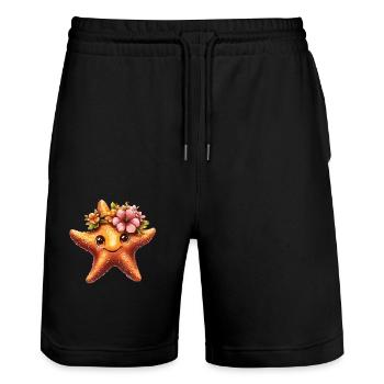 Seestern mit Blumenkranz - Stanley/Stella Unisex Bio Joggingshorts Trainer  - Schwarz - Vorne - Nik (191cm) & Marisol (170cm)