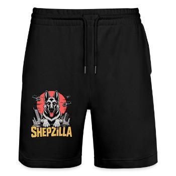 SHEPZILLA – L’empereur de la patte - Short de jogging bio TRAINER Stanley/Stella unisexe - noir - Devant - Nik (191cm) & Marisol (170cm)
