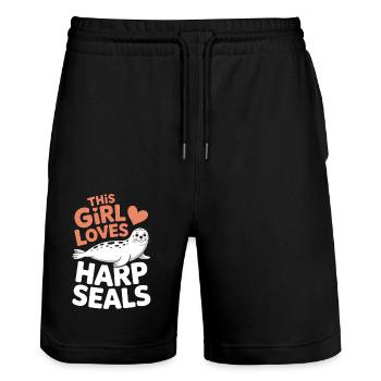 Sceau disant sceau drôle phoque du Groenland cadeau - Short de jogging bio TRAINER Stanley/Stella unisexe - noir - Devant - Nik (191cm) & Marisol (170cm)
