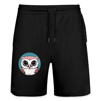 Große Augen Eule - Stanley/Stella Unisex Bio Joggingshorts Trainer  - Schwarz - Vorne - Nik (191cm) & Marisol (170cm)