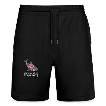 Pull requin avec cœur – Vous m’avez eu à la première bouchée - Short de jogging bio TRAINER Stanley/Stella unisexe - noir - Devant - Nik (191cm) & Marisol (170cm)