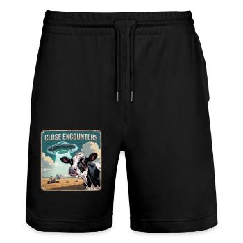 Close Encounters Mit UFO Und Kuh - Stanley/Stella Unisex Bio Joggingshorts Trainer  - Schwarz - Vorne - Nik (191cm) & Marisol (170cm)