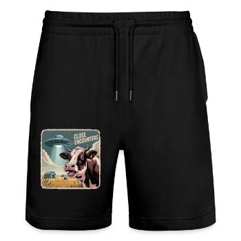 Außerirdische Begegnung Mit Kuh Und UFO - Stanley/Stella Unisex Bio Joggingshorts Trainer  - Schwarz - Vorne - Nik (191cm) & Marisol (170cm)