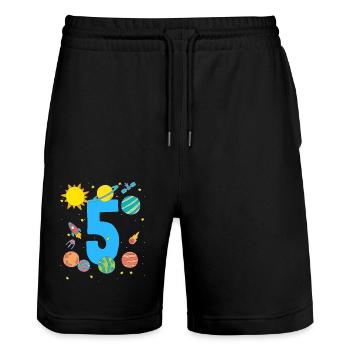 Five Years of Space Adventure - Stanley/Stella Trainer Unisex Organic Jogging Shorts - black - Front - Nik (191cm) & Marisol (170cm)