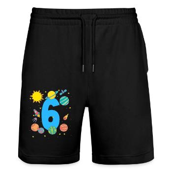 Space Adventure Number 6 Birthday - Stanley/Stella Trainer Unisex Organic Jogging Shorts - black - Front - Nik (191cm) & Marisol (170cm)