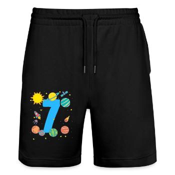 Galactic Adventure for the 7th Birthday - Stanley/Stella Trainer Unisex Organic Jogging Shorts - black - Front - Nik (191cm) & Marisol (170cm)