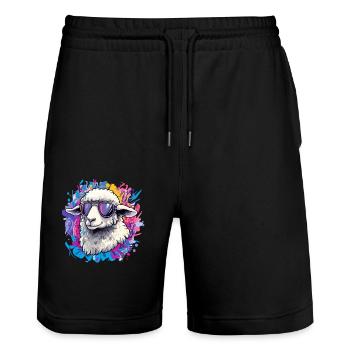 Cool sheep with sunglasses - Stanley/Stella Trainer Unisex Organic Jogging Shorts - black - Front - Nik (191cm) & Marisol (170cm)