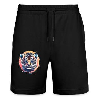 Tigerbaby mit Farbspritzern - Stanley/Stella Unisex Bio Joggingshorts Trainer  - Schwarz - Vorne - Nik (191cm) & Marisol (170cm)