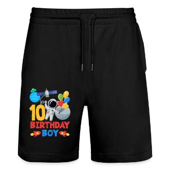 Astronaut Space 10 Birthday Boy - Stanley/Stella Trainer Unisex Organic Jogging Shorts - black - Front - Nik (191cm) & Marisol (170cm)