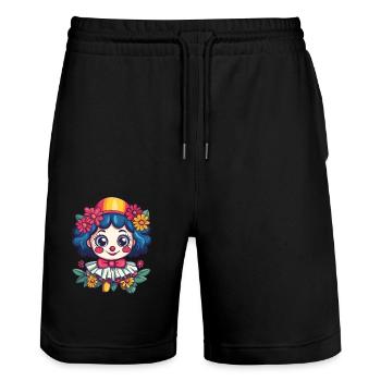 Clownmädchen mit Blumen - Stanley/Stella Unisex Bio Joggingshorts Trainer  - Schwarz - Vorne - Nik (191cm) & Marisol (170cm)