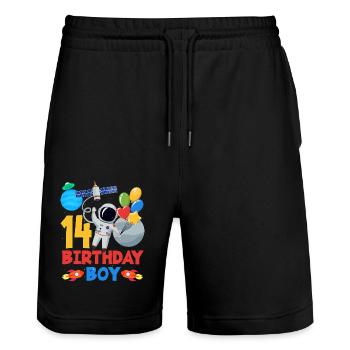 14 Birthday Boy Astronaut Space Adventure - Stanley/Stella Trainer Unisex Organic Jogging Shorts - black - Front - Nik (191cm) & Marisol (170cm)