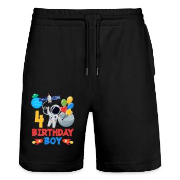 Space Adventure 4 Birthday Boy - Stanley/Stella Trainer Unisex Organic Jogging Shorts - black - Front - Nik (191cm) & Marisol (170cm)