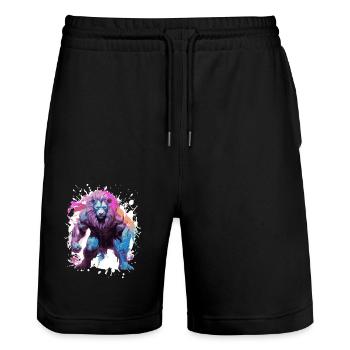 Löwe Muskeln - Stanley/Stella Unisex Bio Joggingshorts Trainer  - Schwarz - Vorne - Nik (191cm) & Marisol (170cm)