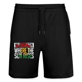Kurdistan Where The Sun Rises Kurd Kurds - Stanley/Stella Trainer Unisex Organic Jogging Shorts - black - Front - Nik (191cm) & Marisol (170cm)