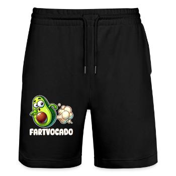 Funny Avocado Farting Farting Fartvocado - Stanley/Stella Trainer Unisex Organic Jogging Shorts - black - Front - Nik (191cm) & Marisol (170cm)