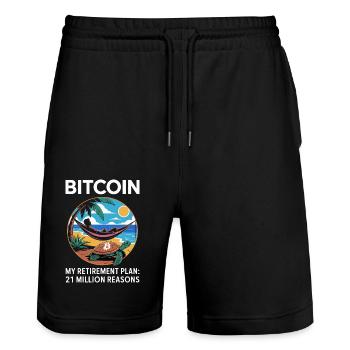 Bitcoin - Stanley/Stella Unisex Bio Joggingshorts Trainer  - Schwarz - Vorne - Nik (191cm) & Marisol (170cm)