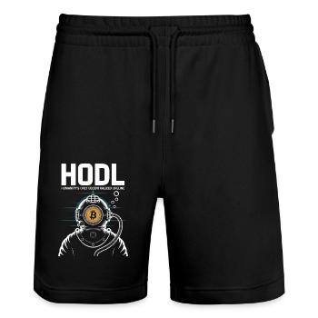 Bitcoin - Stanley/Stella Unisex Bio Joggingshorts Trainer  - Schwarz - Vorne - Nik (191cm) & Marisol (170cm)