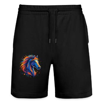 Buntes Pferd – Farbspritzer Kunstwerk - Stanley/Stella Unisex Bio Joggingshorts Trainer  - Schwarz - Vorne - Nik (191cm) & Marisol (170cm)