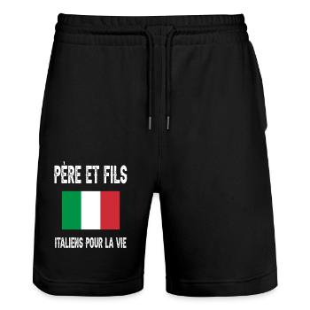 père et fils papa italien italie fêtes des pères - Short de jogging bio TRAINER Stanley/Stella unisexe - noir - Devant - Nik (191cm) & Marisol (170cm)