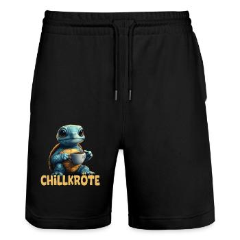 Chill Toad Pun Turtle - Stanley/Stella Trainer Unisex Organic Jogging Shorts - black - Front - Nik (191cm) & Marisol (170cm)