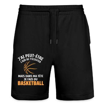 joueur de basketball cadeau basketball - Short de jogging bio TRAINER Stanley/Stella unisexe - noir - Devant - Nik (191cm) & Marisol (170cm)