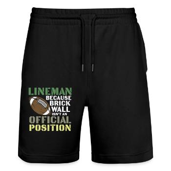 Lineman Football Wall Joke Design - Stanley/Stella Unisex Bio Joggingshorts Trainer  - Schwarz - Vorne - Nik (191cm) & Marisol (170cm)