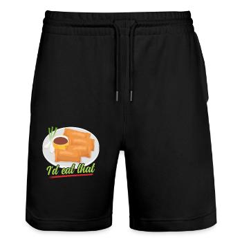 Lumpia Spring Roll Loempia Gift - Stanley/Stella Trainer Unisex Organic Jogging Shorts - black - Front - Nik (191cm) & Marisol (170cm)