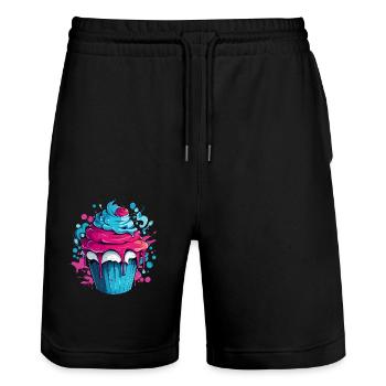 Cupcake mit Farbexplosion - Stanley/Stella Unisex Bio Joggingshorts Trainer  - Schwarz - Vorne - Nik (191cm) & Marisol (170cm)