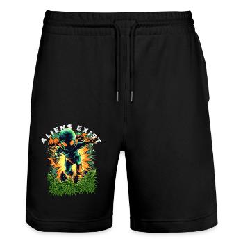 Aliens Exist Cosmic Glow - Stanley/Stella Unisex Bio Joggingshorts Trainer  - Schwarz - Vorne - Nik (191cm) & Marisol (170cm)