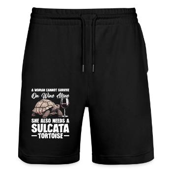 A woman can't survive on wine alone, - Stanley/Stella Trainer Unisex Organic Jogging Shorts - black - Front - Nik (191cm) & Marisol (170cm)
