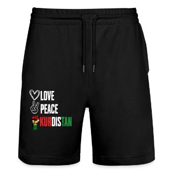 Kurds Kurds Love Peace Kurdistan - Stanley/Stella Trainer Unisex Organic Jogging Shorts - black - Front - Nik (191cm) & Marisol (170cm)