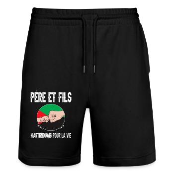 père fils papa martiniquais martinique fête pères - Short de jogging bio TRAINER Stanley/Stella unisexe - noir - Devant - Nik (191cm) & Marisol (170cm)