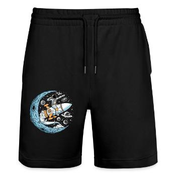 Astronaut Riding a Rocket in Space - Stanley/Stella Unisex Bio Joggingshorts Trainer  - Schwarz - Vorne - Nik (191cm) & Marisol (170cm)